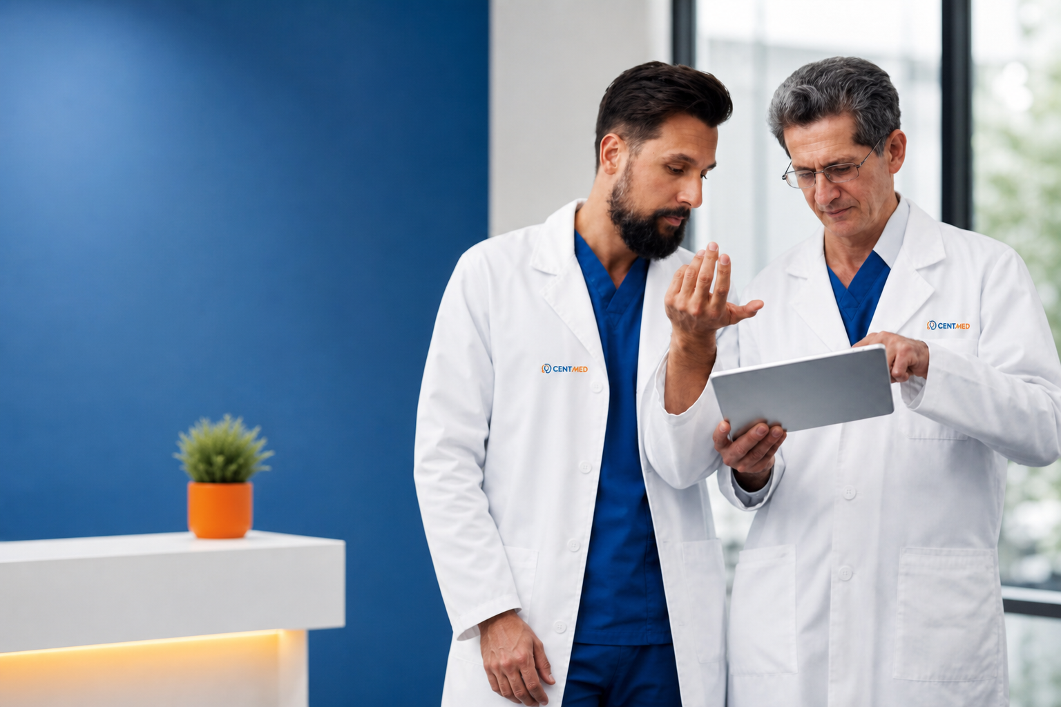 Equipo médico de Centmed conversando en la clínica